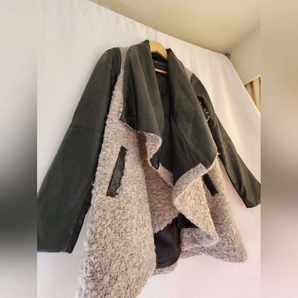 Melissa NEPTON Wool and Faux Leather  Jacket Cardigan - Picture 4 of 16